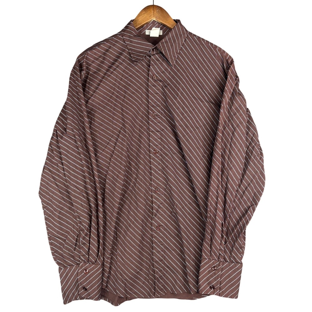 Vintage Y2K Pop Icon Mens XL Brown Pinstripe Long Sleeve Button Up Shirt Grunge